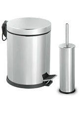 084 Pedal Metal Stainless Chrome 3 Lt Trash Can And Toilet Brush Set - Swordslife