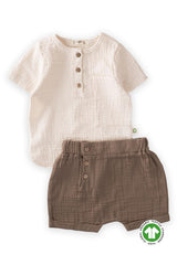 Organic Half Pop Shirt Shorts Set 1-5 Age Cream/dark Beige