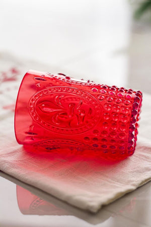 Acrylic Red 6 Pcs Short Glasses & Water Soft Drink Coffee Side Glasses 400 Ml (Not Glass)