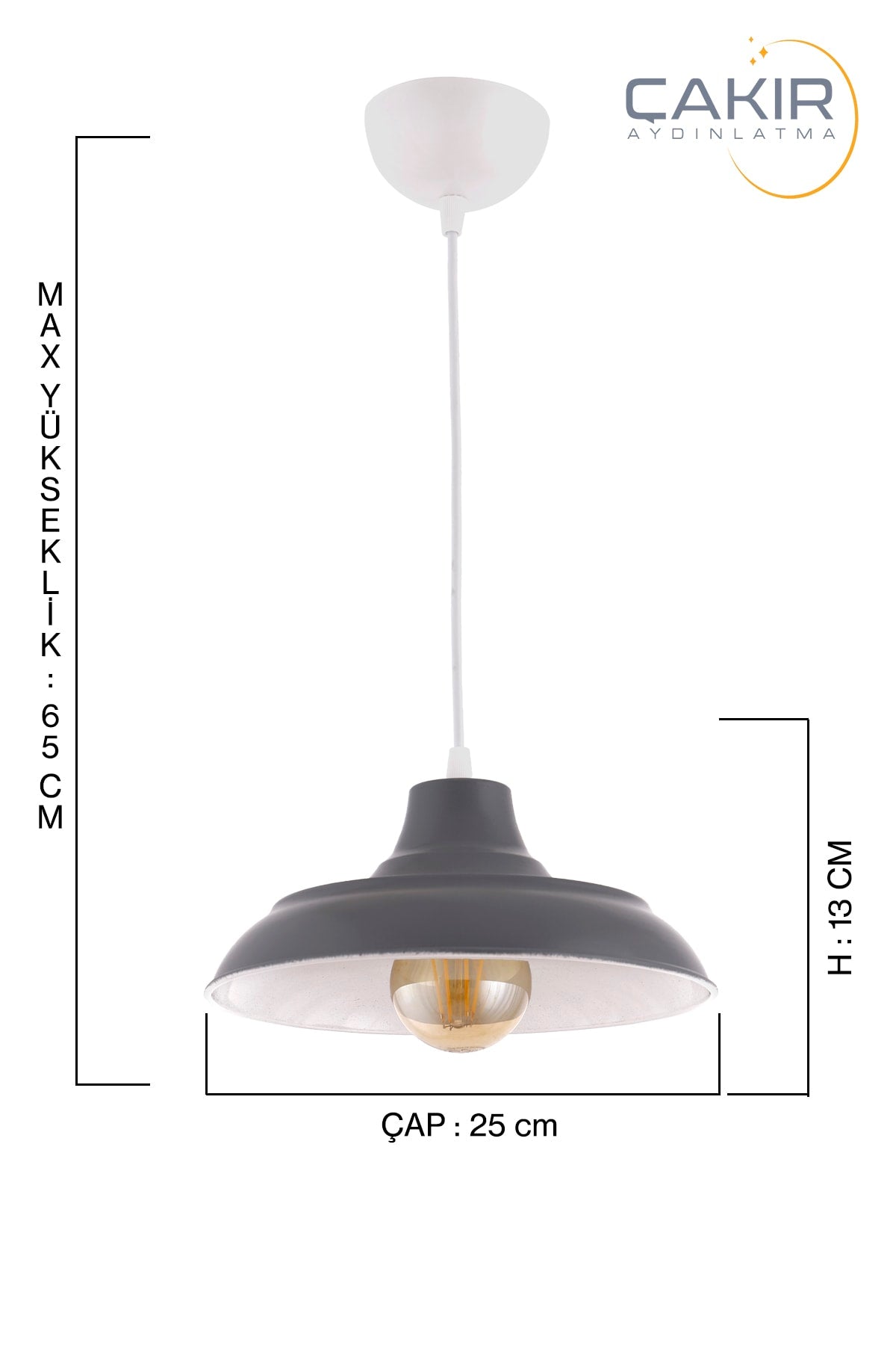 Fiyona Plaster Anthracite Single Pendant Chandelier - Çakır Avize