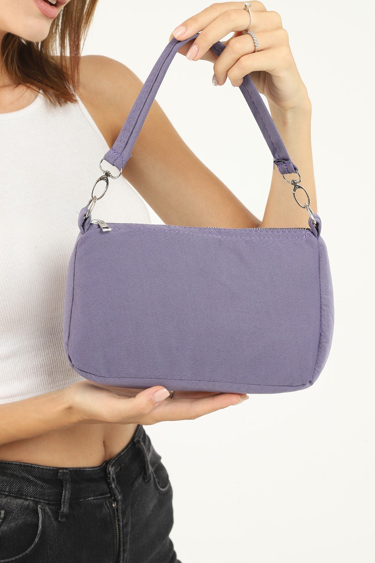 Lilac U16 Daily Sport Canvas Fabric Baguette Women'S Hand And Shoulder Bag U:23 E:15 W:7