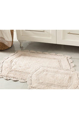 Mia Cotton Non-Slip Base Bath Mat Set 60x90-40x60 Cm Beige - Swordslife