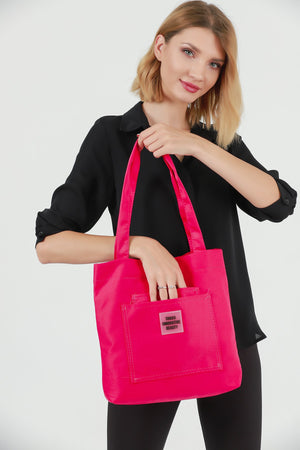 Fuchsia U22 3-Compartment Front 2 Pocket Detailed Canvas Fabric Daily Women'S Arm And Shoulder Bag B:35 E:35