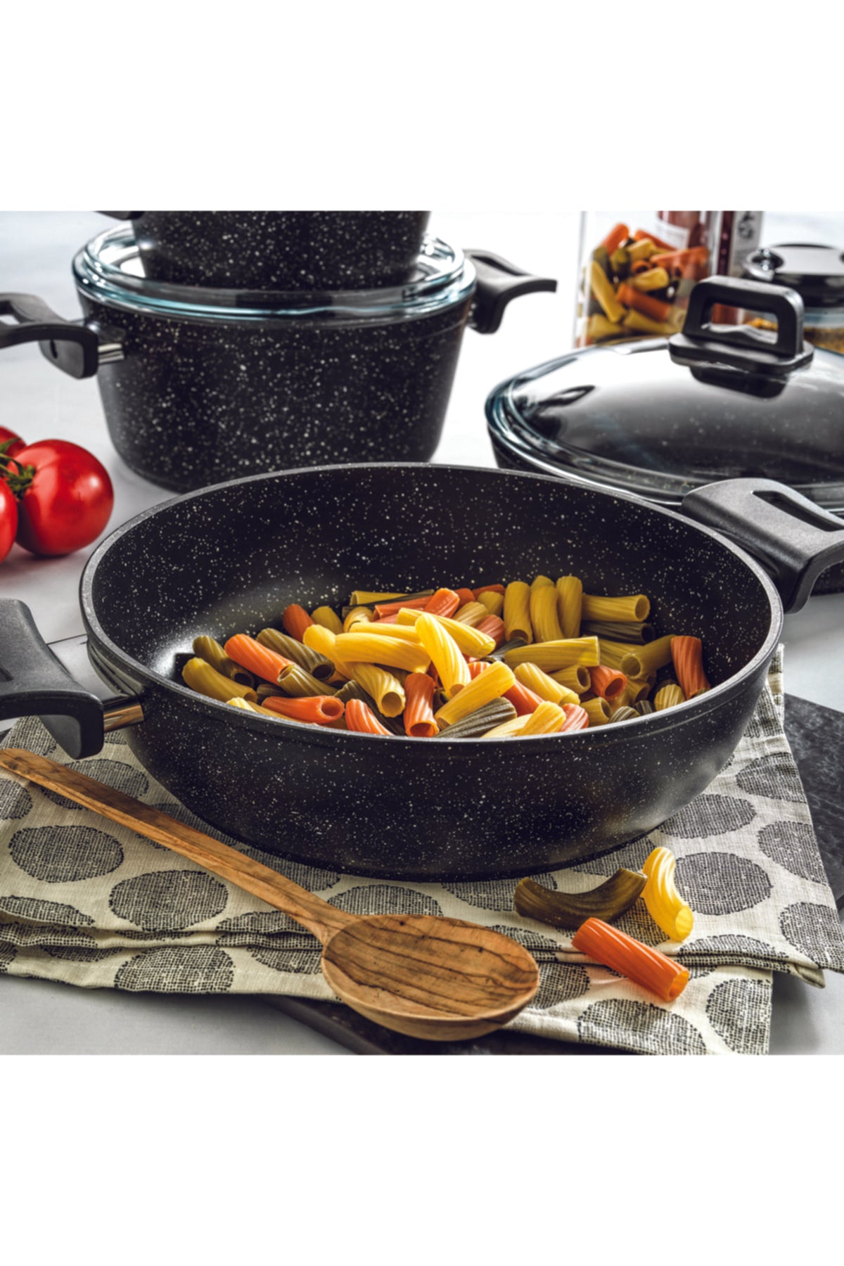 Rock Granite Fireproof/Non-Stick-Cookware -7 Pieces-Black