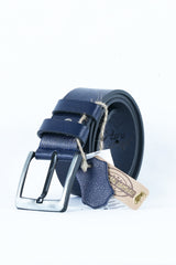 Genuine Buffalo Leather Men's Belt 4.5 Cm Navy Blue Jeans Sport Belt
