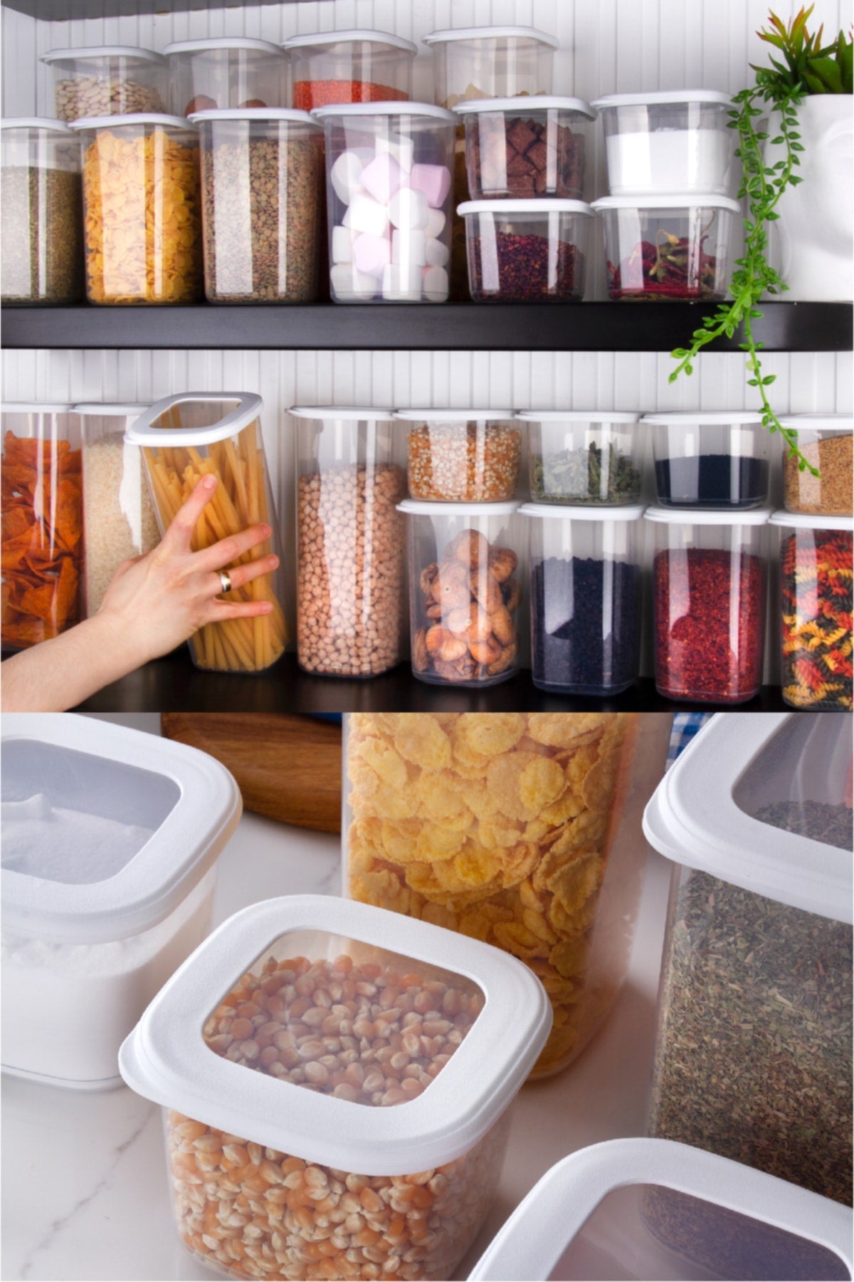 Quadratische Frischhaltedosen mit Foly-Etikett, 24er-Set, 8 x (0,55 Liter, 1,2 Liter, 1,75 Liter), Weiß