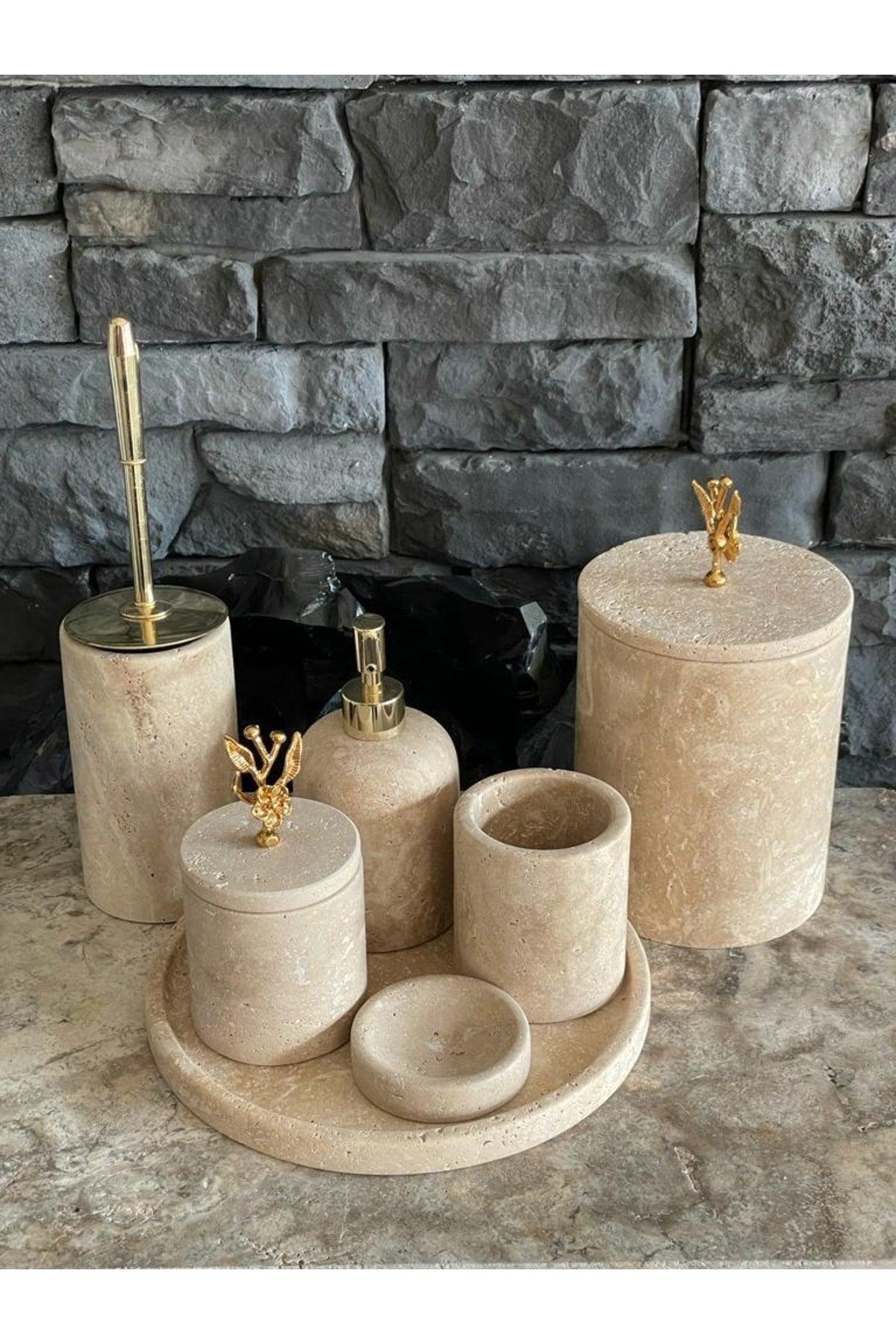 Travertine 7 Pcs Bathroom Set With Accessories - Swordslife