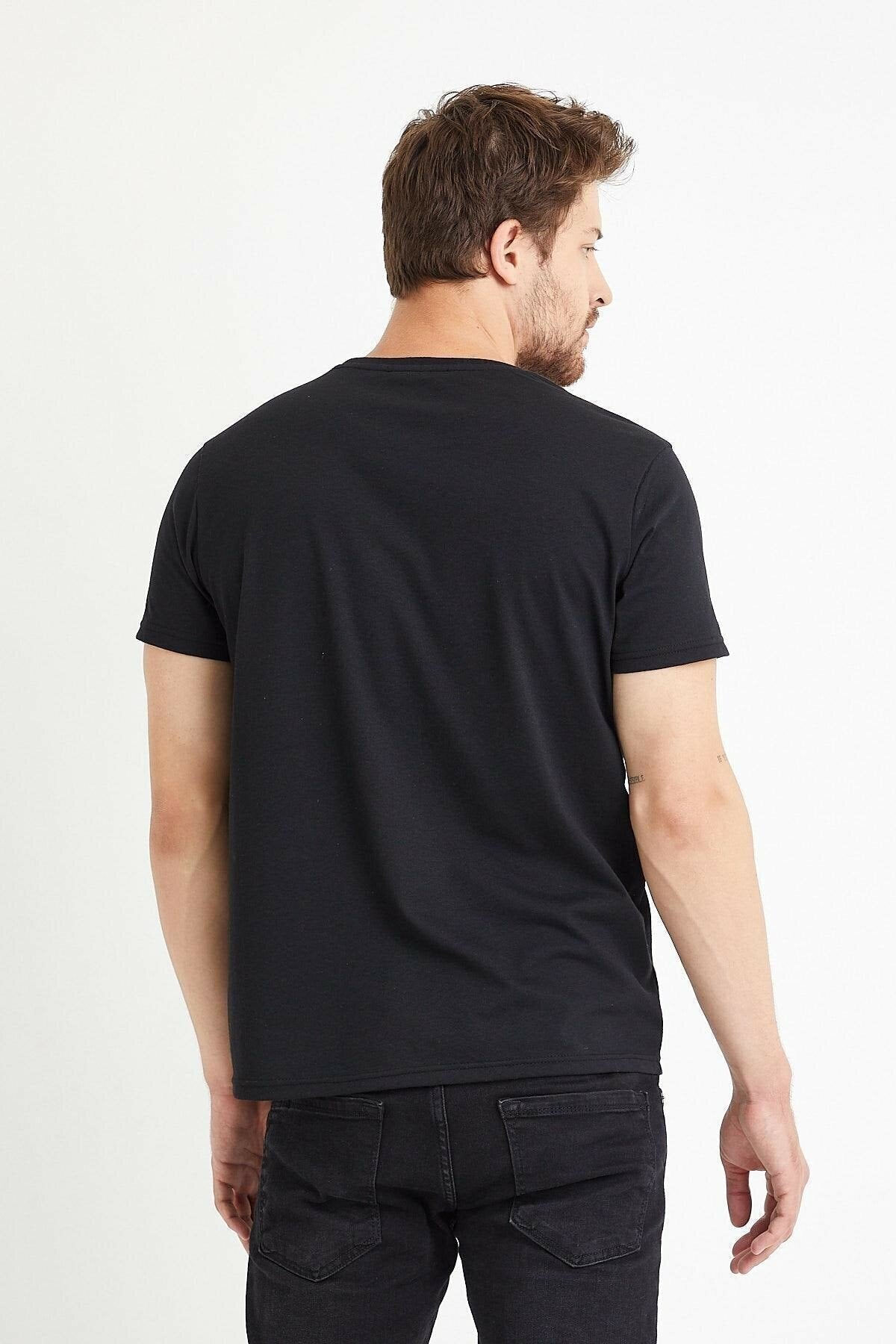 Schwarzes Herren-T-Shirt mit Rundhalsausschnitt und kurzen Ärmeln, 2er-Pack