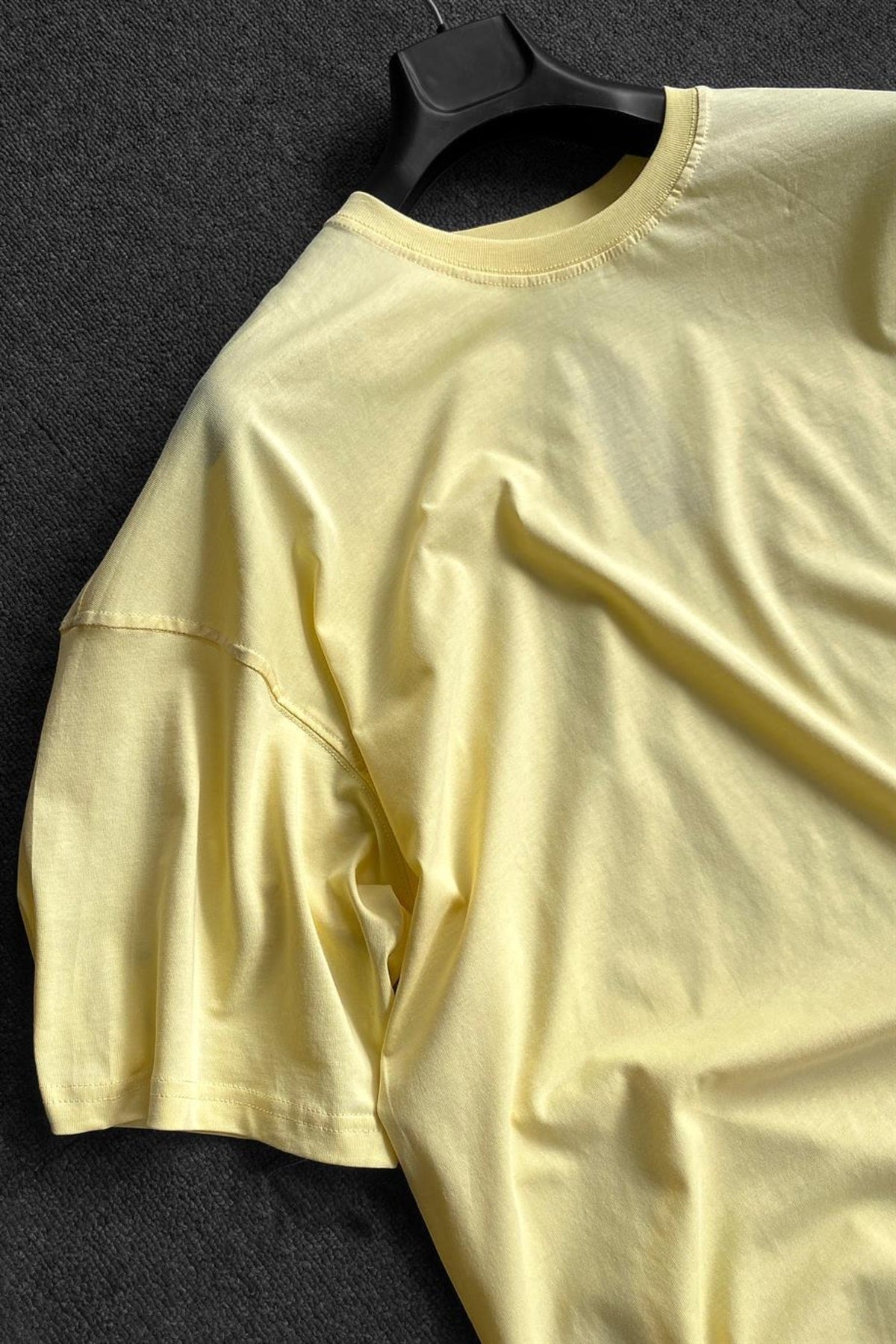 Gelbes 2-Faden Basic Oversize T-Shirt für Herren