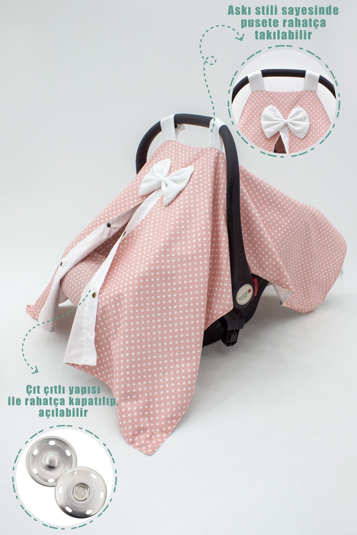 Orthopedic Stroller Cushion, Cover And Bed Sheet Set Of 3, 100% Cotton Fabric, Polka Dot, Pink Color