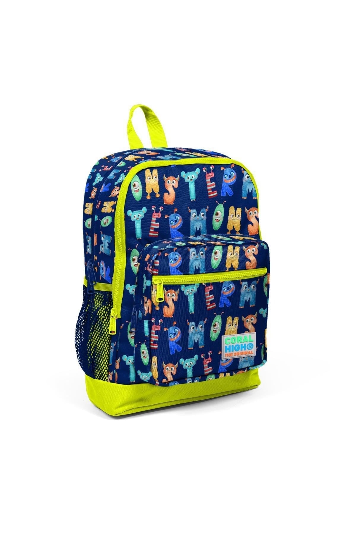 Kids Navy Blue Neon Yellow Monster Patterned Usb 3 Pcs School Bag Set Set0123826