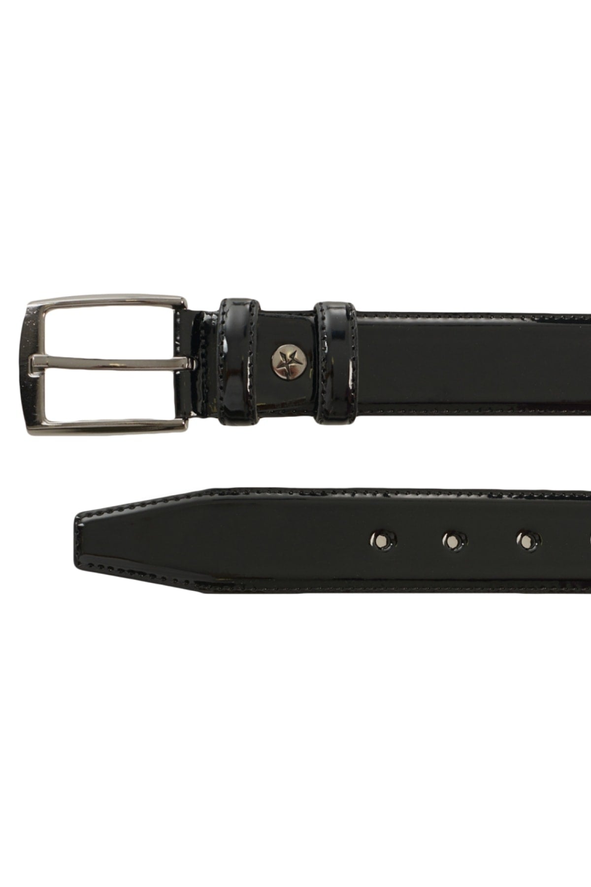Men's Black Patterned Patent Leather Belt