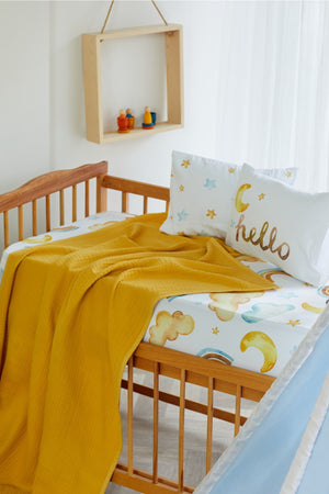 Organic Muslin Picture And Cotton Satin Baby Bedding - Cloud And Sky Theme