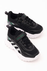 Kids Unisex Black Green Comfortable Fit Rubber Laced Velcro Sneakers