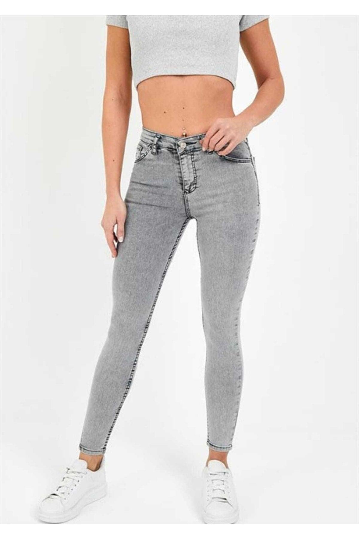 Women's Snow Wash Gray High Waist Slim Leg Skinny Lycra Jeans - Swordslife