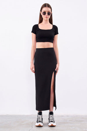 Women's Black Color Camisole Fabric Side Deep Slit Skirt - Swordslife