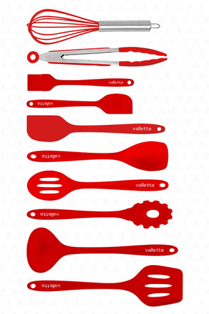 Salvatore Heat Resistant Fireproof Non-Stick Silicone Spatula Set 10 Pieces Red