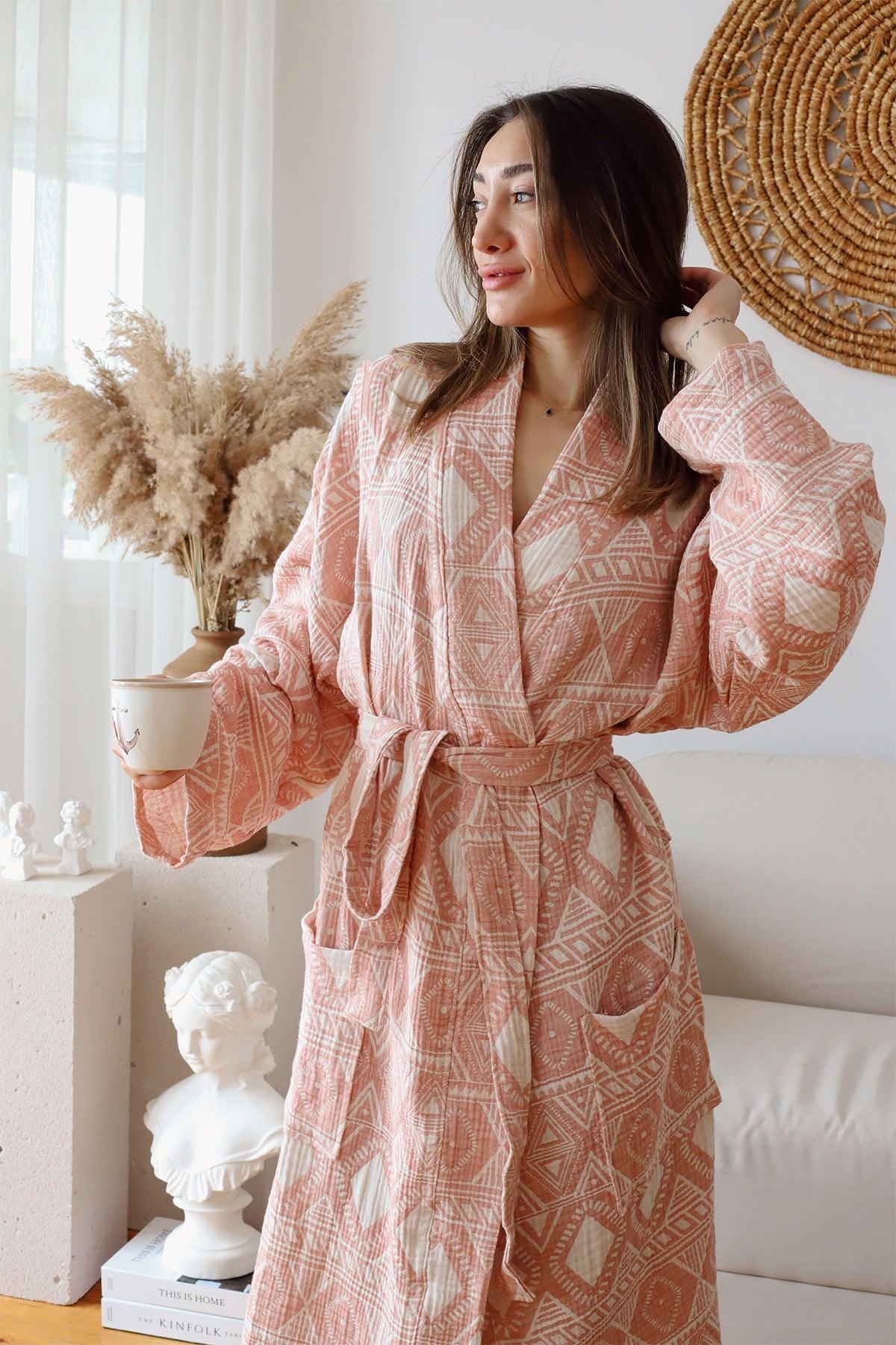 Adult Patterned Muslin Bathrobe, Special Design 100% Cotton 3 Ply Double Sided - Swordslife