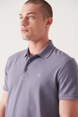 Men's Lilac 100% Cotton Breathable Standard Fit Normal Cut Polo Neck T-shirt E001004