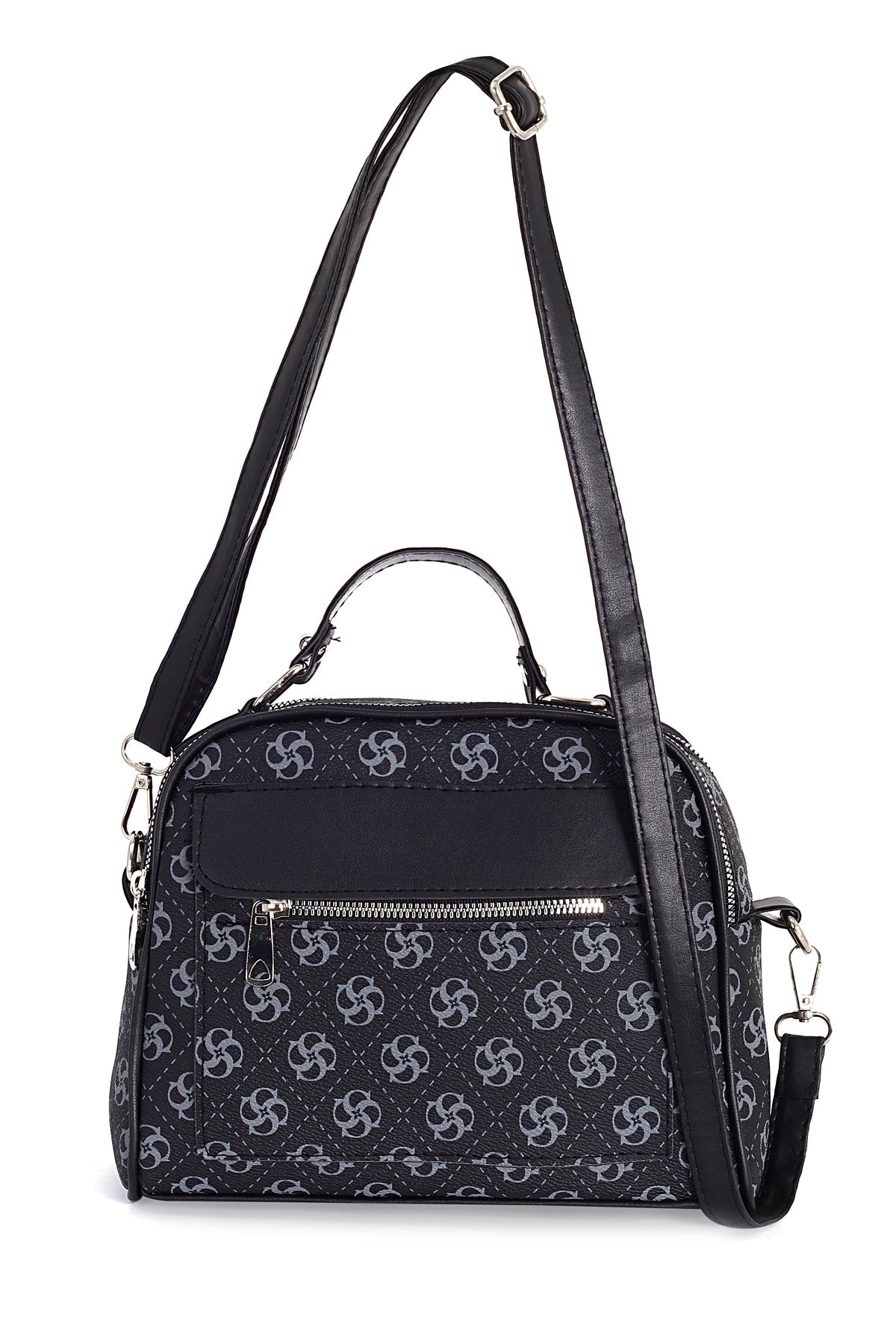 Women's Black Patterned Multi-Compartment Shoulder Bag Crossbody And Clutch Bag