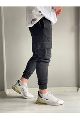 Men's Black Summer Cargo Pocket Slim Fit Sweatpants Slim Fit Jogger