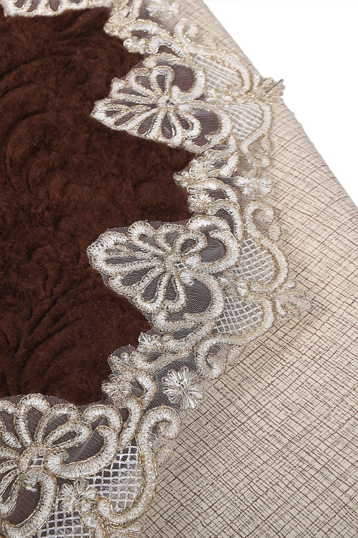 Aplique Lux Brown 3-Piece French Lace Bathroom Carpet Dowry Closet Set Mat Set - Swordslife