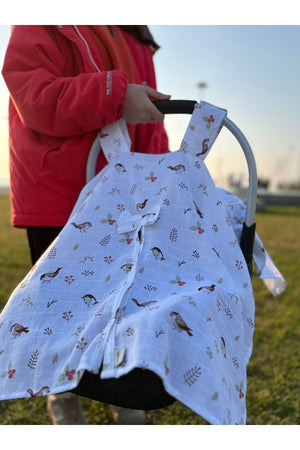 Run Baby Muslin Fabric Snap Snap Stroller Cover (Bird Patterned) 75X100Cm
