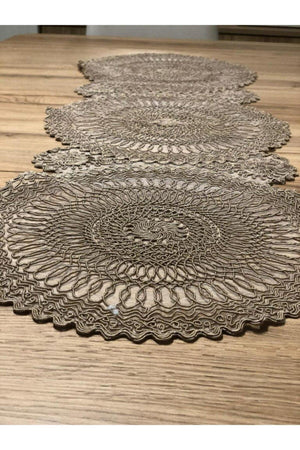 Lace Detailed Brown Oval Runner (115x35cm) - Swordslife