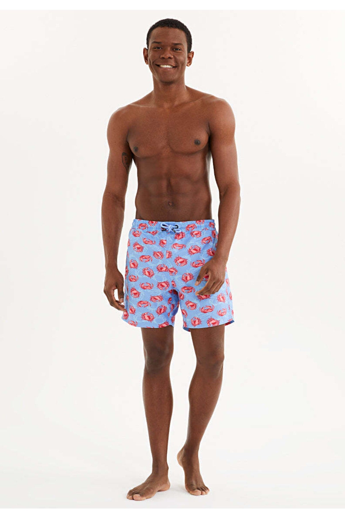 Blue Patterned Men'S Swimwear Shorts Crab Icon