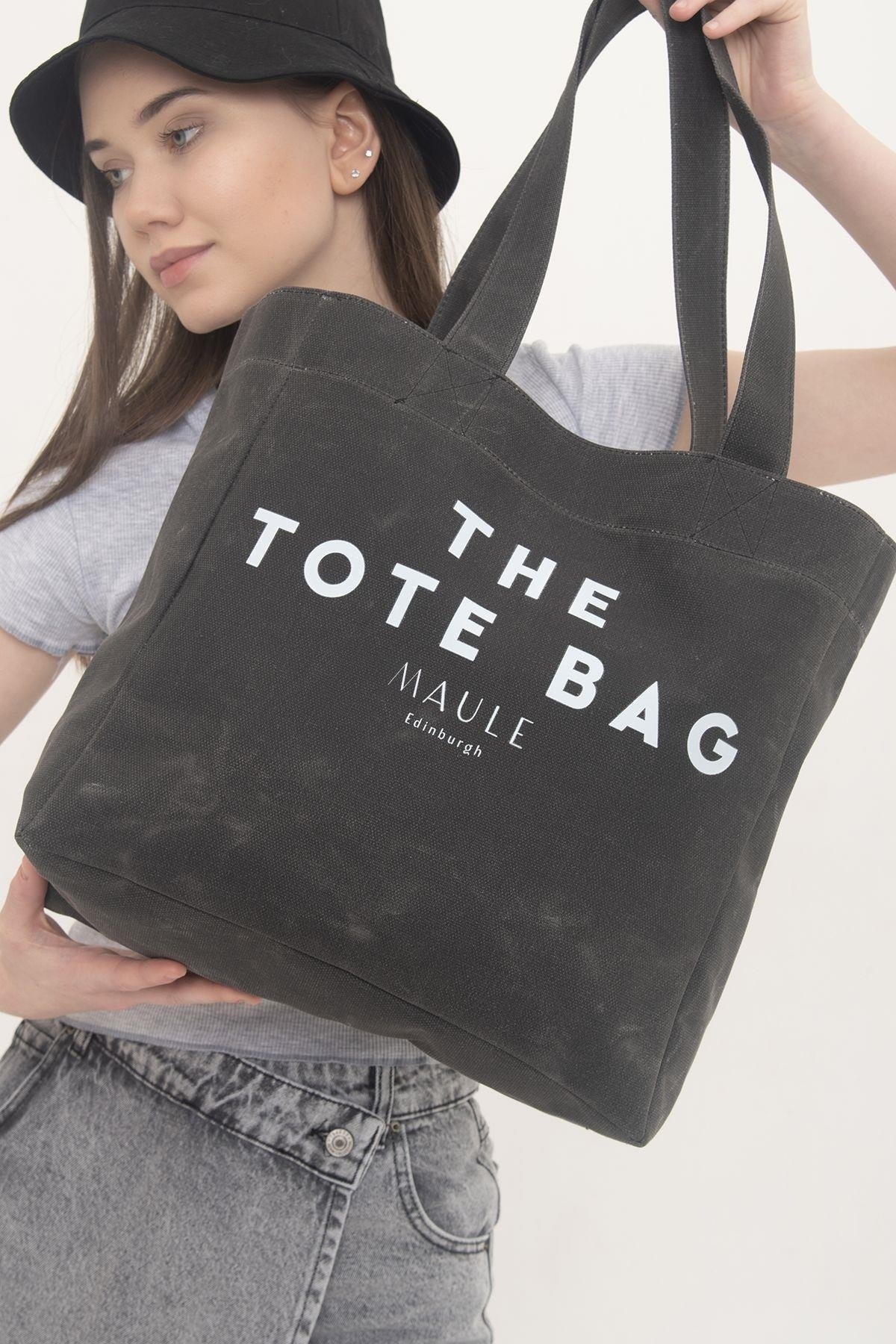 Anthracite Anthracite Maule Tote Bag Printed Medium Wax Canvas 100% Cotton Women'S Shoulder Bag
