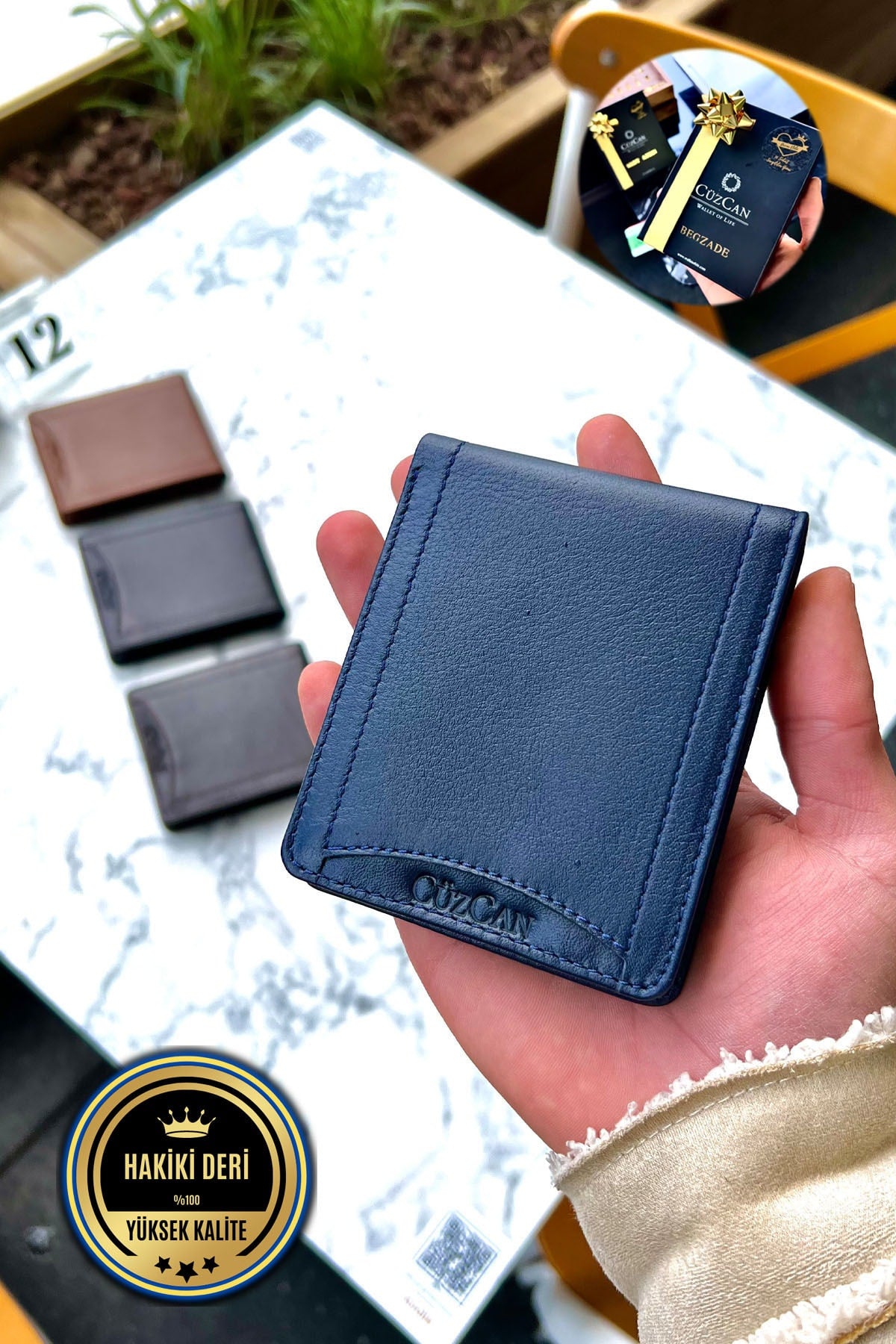 Navy Blue Butterfly Model Genuine Leather Men'S Custom Printed Wallet