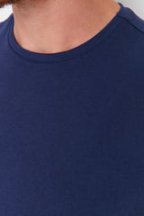 Navy Blue Men's Basic Regular/Normal Fit Crew Neck Short Sleeved T-Shirt