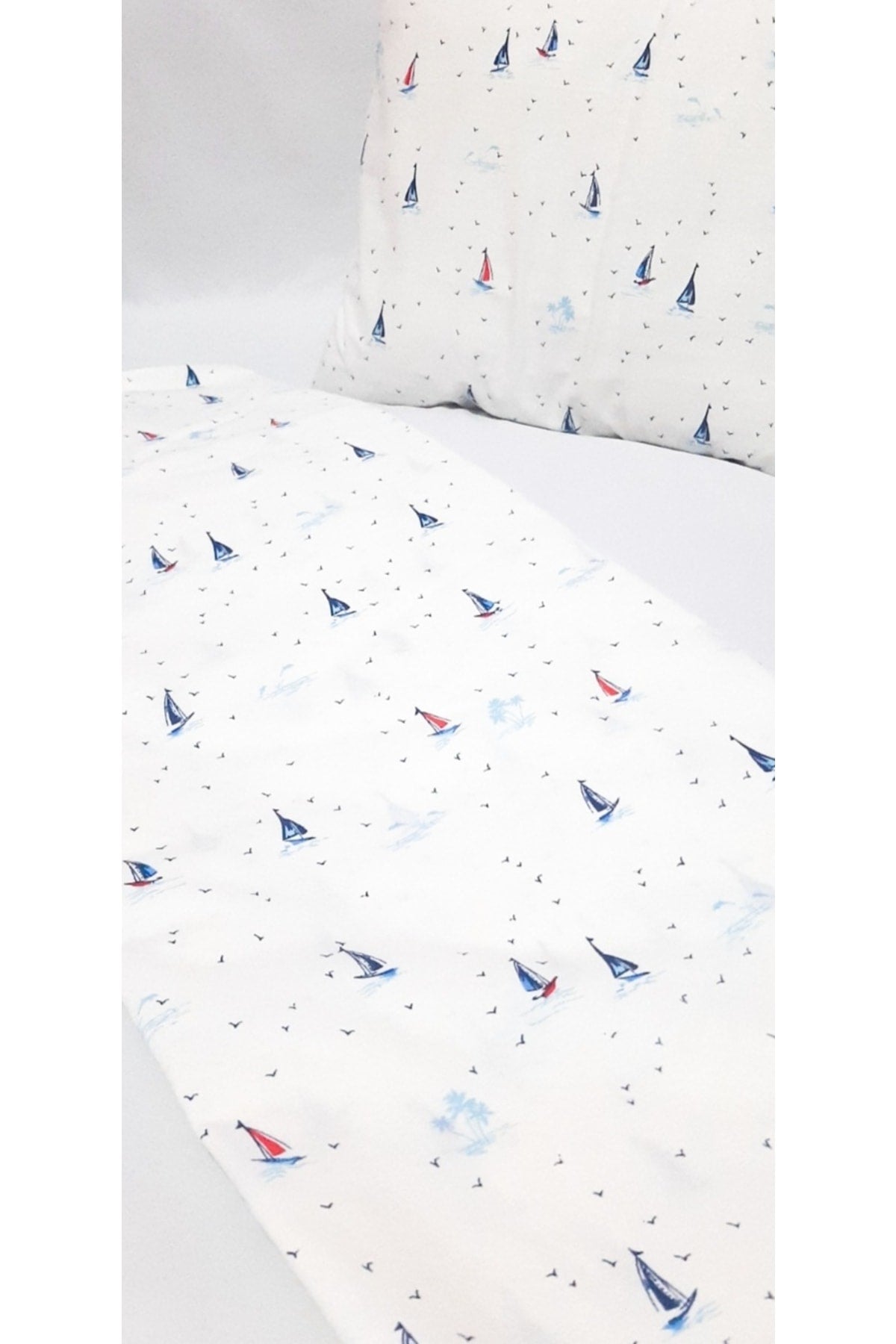 Park Crib Sailboat Pattern Baby Duvet Cover 80X120 Cm 35X45 Cm Pillowcase
