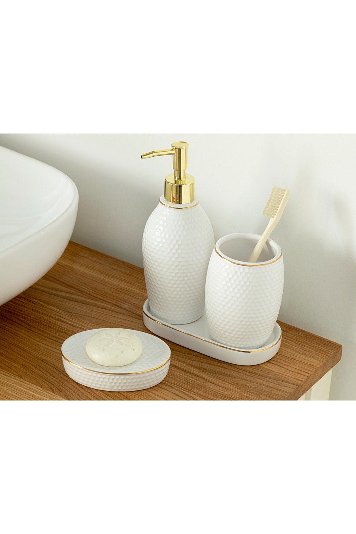 Rich 4 Pcs Bathroom Set White – Gold - Swordslife