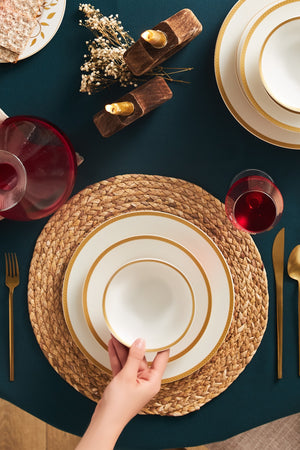 Roseanne Gold 24 Pcs Porcelain Dinnerware Set For 6 Persons