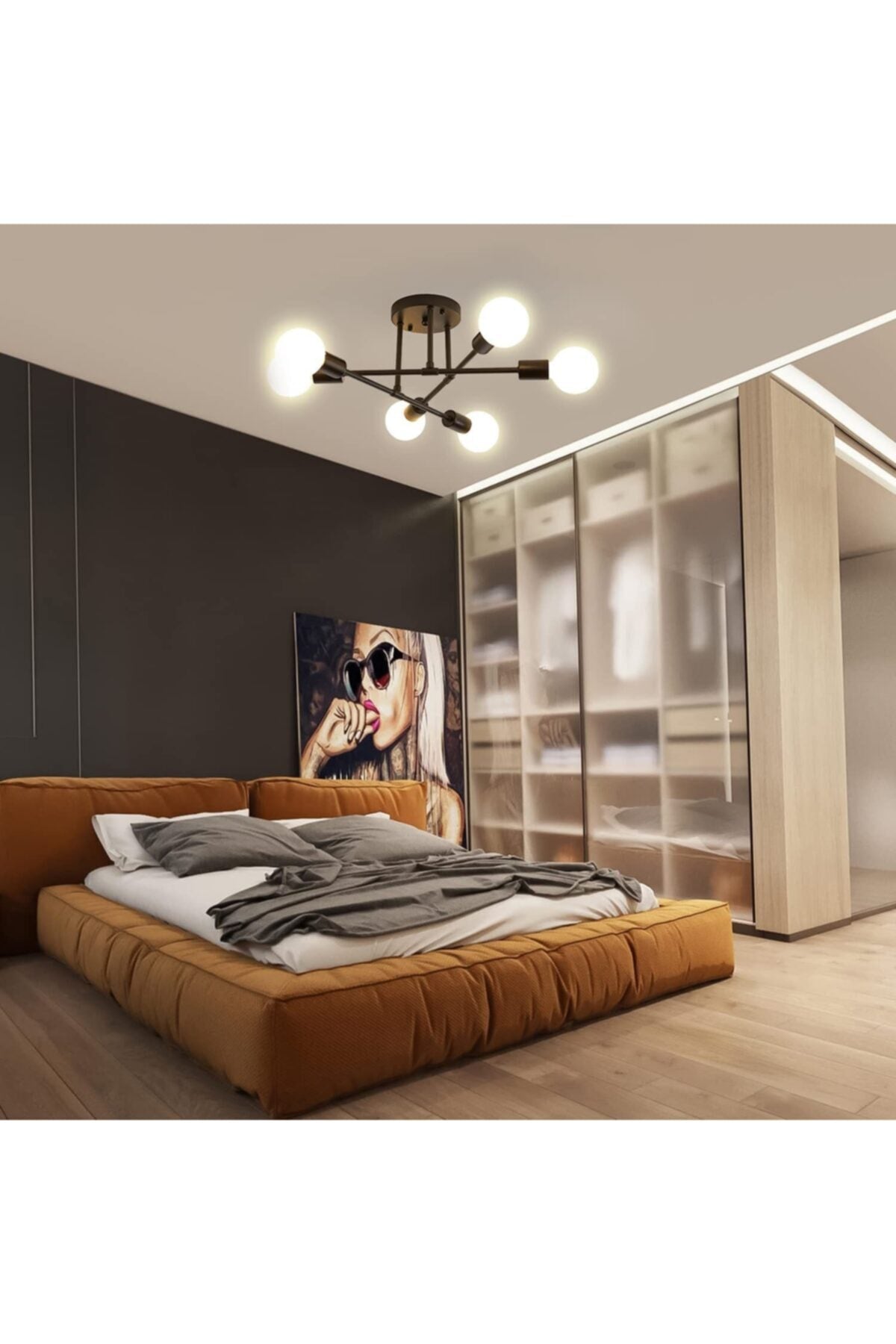 Spider 6-Piece Cross Living Room - Kitchen - Bedroom Ceiling Plofenyer Black Chandelier (Without Bulb)