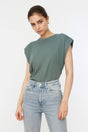 Green Sleeveless Basic Knitted T-Shirt - Swordslife