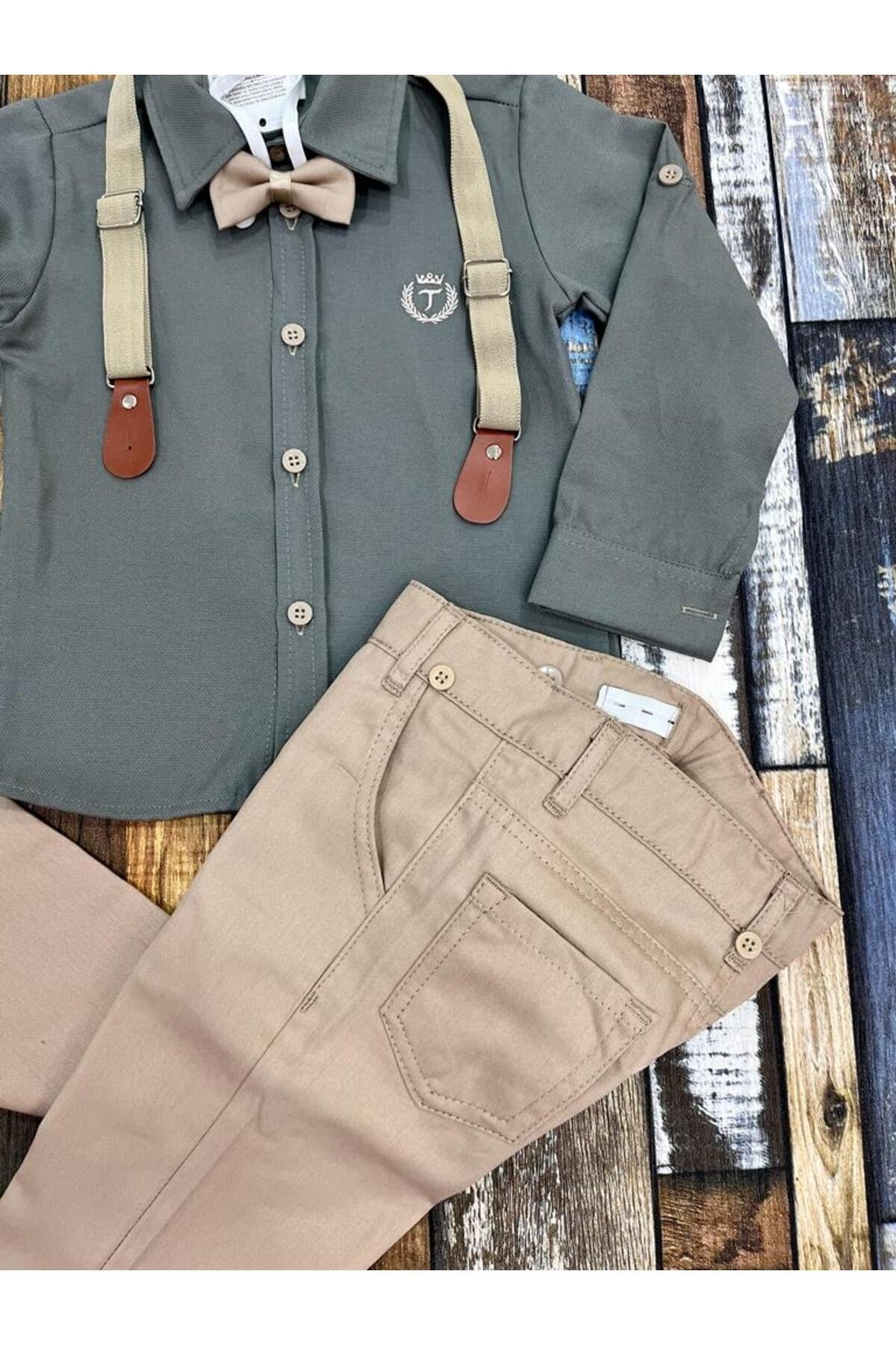 Boy'S Suspenders And Bow-Tie Shirt And Trousers Suit
