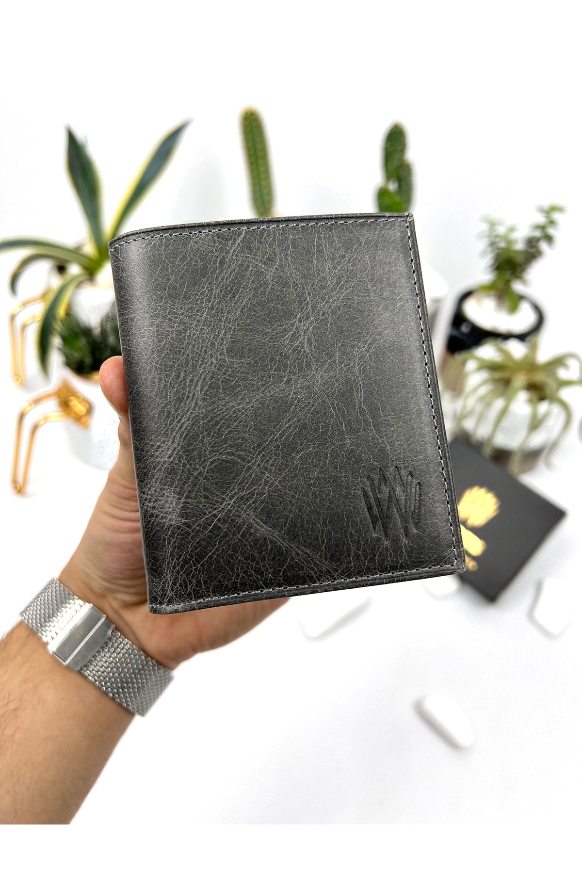 Genuine Leather Tumbled Gray Gentle Handy Men'S Wallet