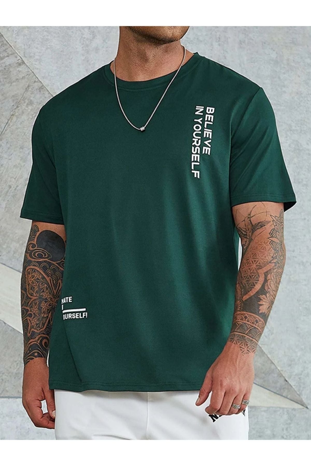 Men'S Green Believe Printed Oversize T-Shirt