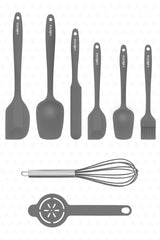 Drongo Heat Resistant Fireproof Nonstick Silicone Spatula Set 8 Pieces Gray