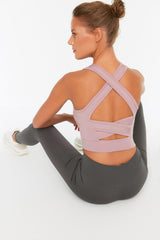 Dried Rose Support Back Detail Square Collar Sports Bra TWOSS22SS0040 - Swordslife