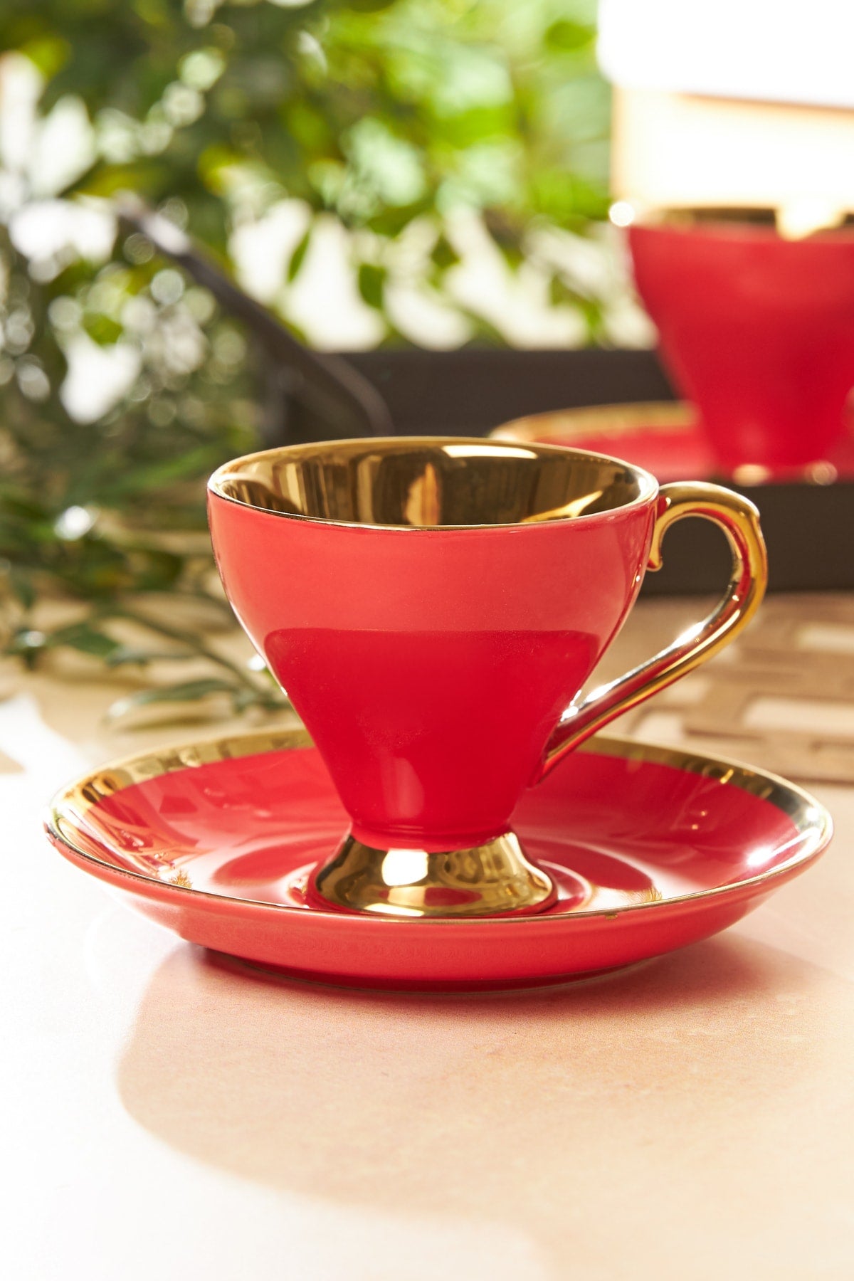 Luxuriöses rotes Set mit 6 Kaffeetassen, 90 ml