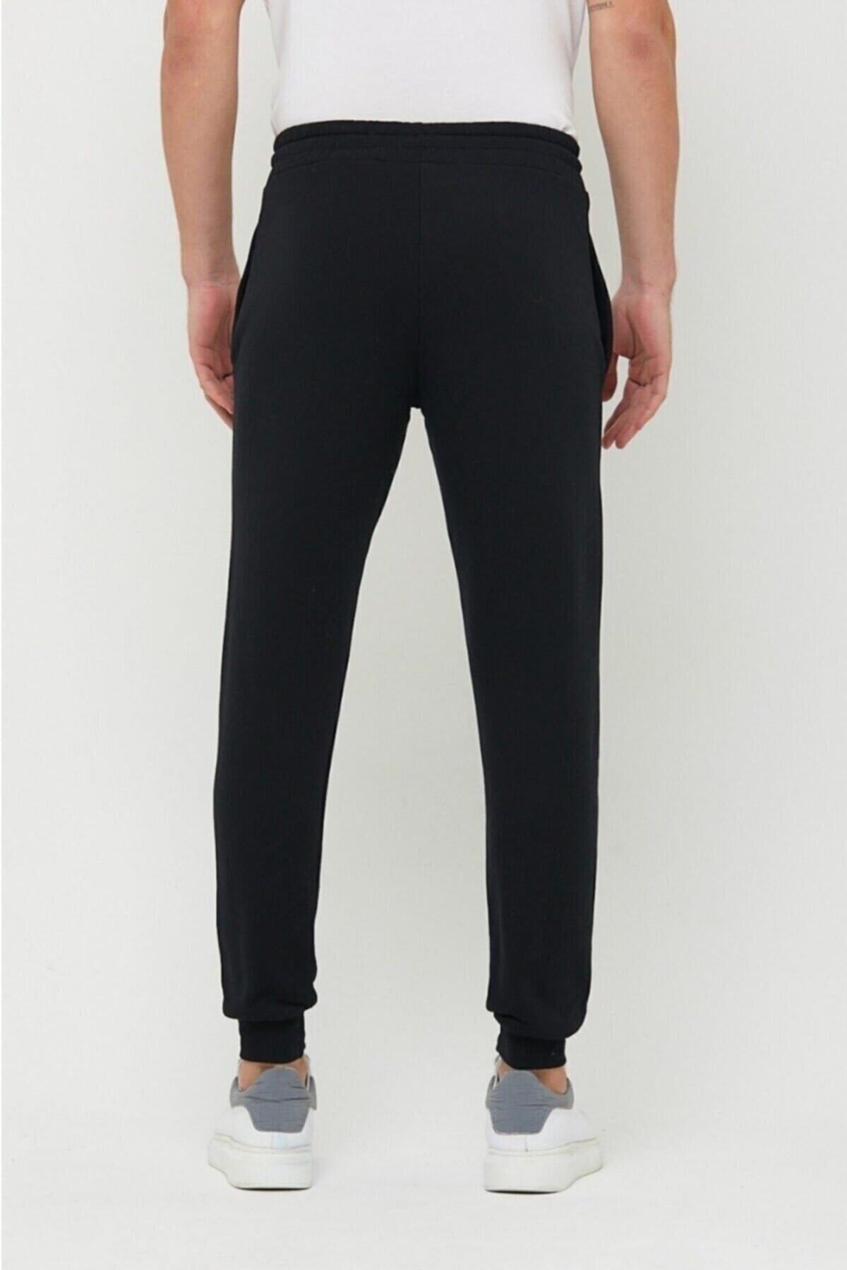 Herren Sommer Jogginghose Slim Fit Jogger Schwarz Baumwollstoff