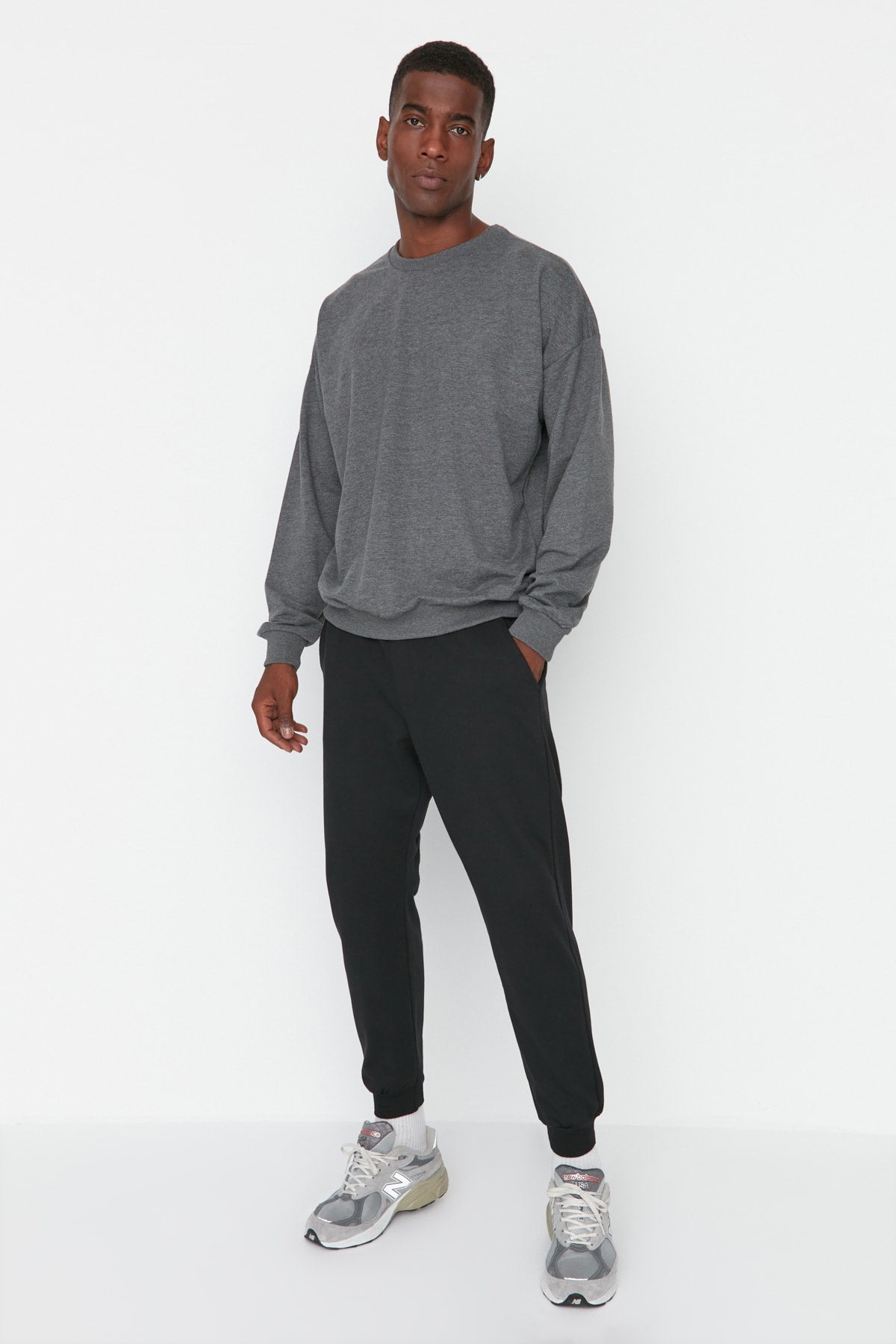Black Men'S Basic Regular/Normal Fit Rubber Leg Sweatpants Tmnss20Ea0053