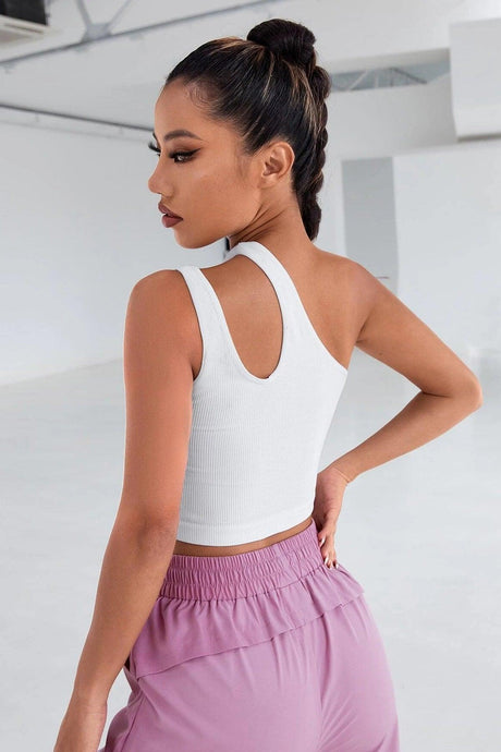 Women's White One Shoulder Cut Out Detailed Elegant Crop Top Blouse - Swordslife