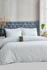 Striped Powder Blue Single Cotton Linen Duvet Cover Set - Swordslife