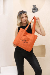 Orange U46 Snap Closure Front Pocket Detailed Tote Bag Embroidered Canvas Women's Arm and Shoulder Bag U:30