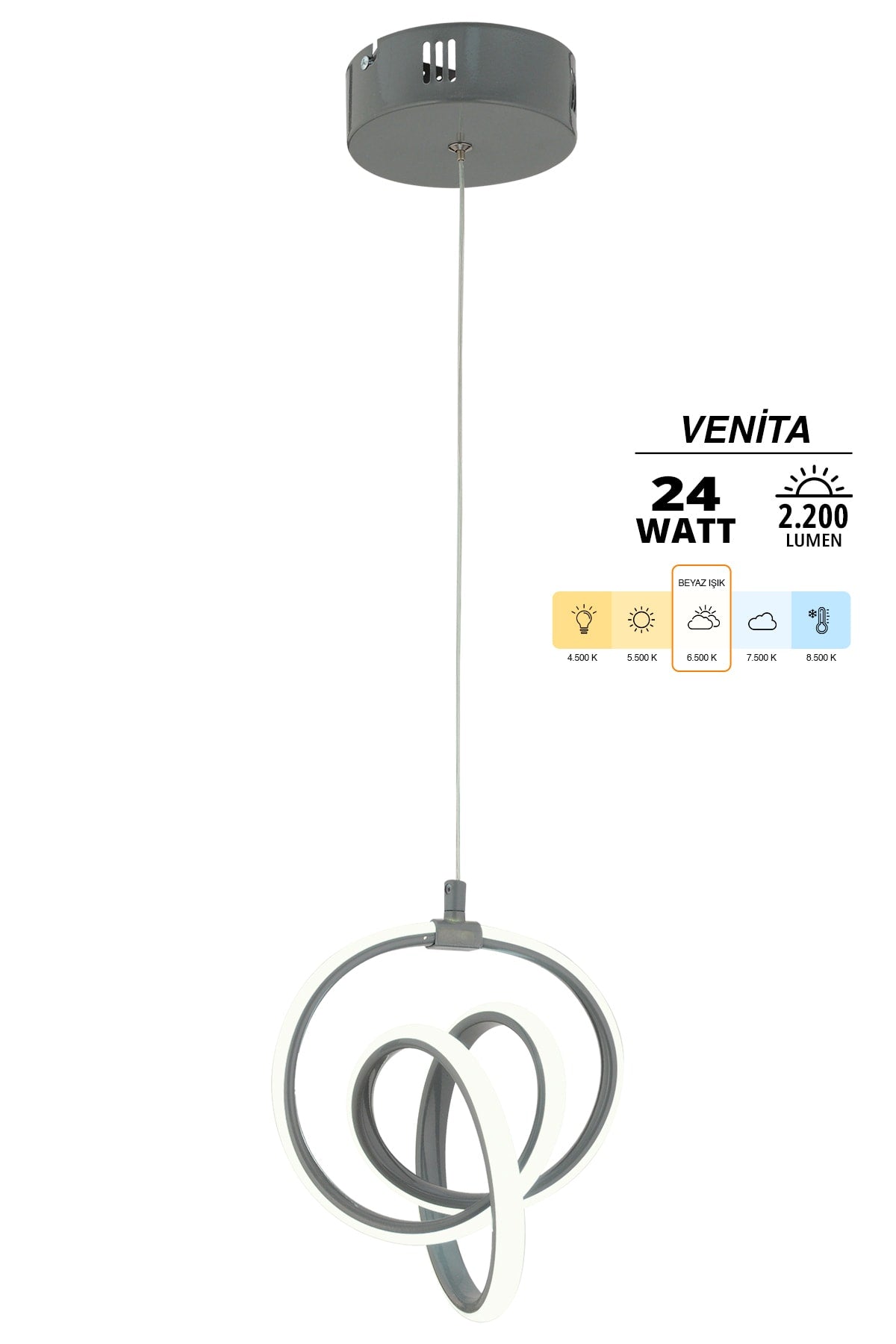 Venita Smoked Modern Pendant Lamp LED Chandelier White Light Living Room Kitchen Room LED Chandelier