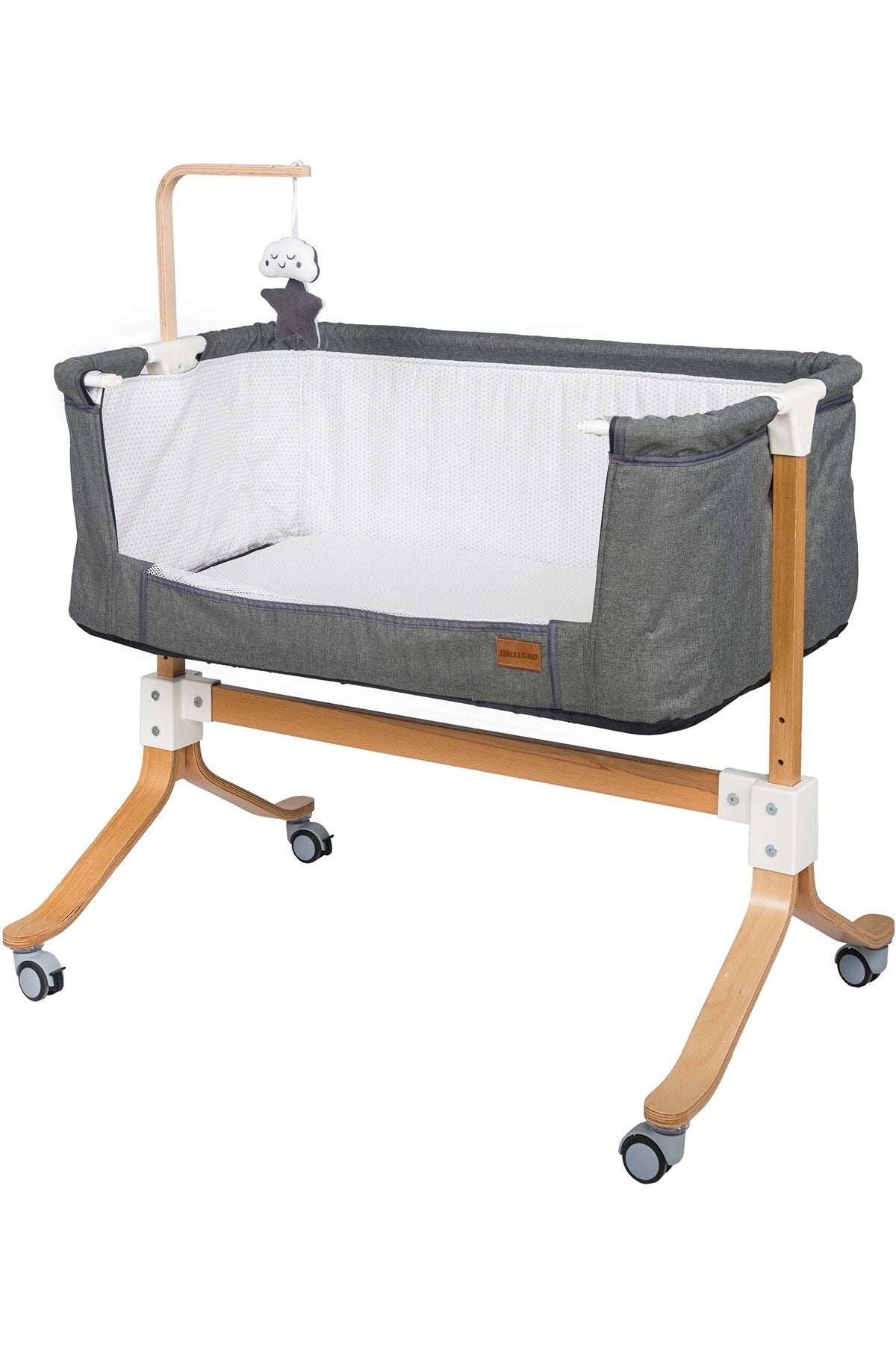 Wooden Motherside Baby Cradle - Gray